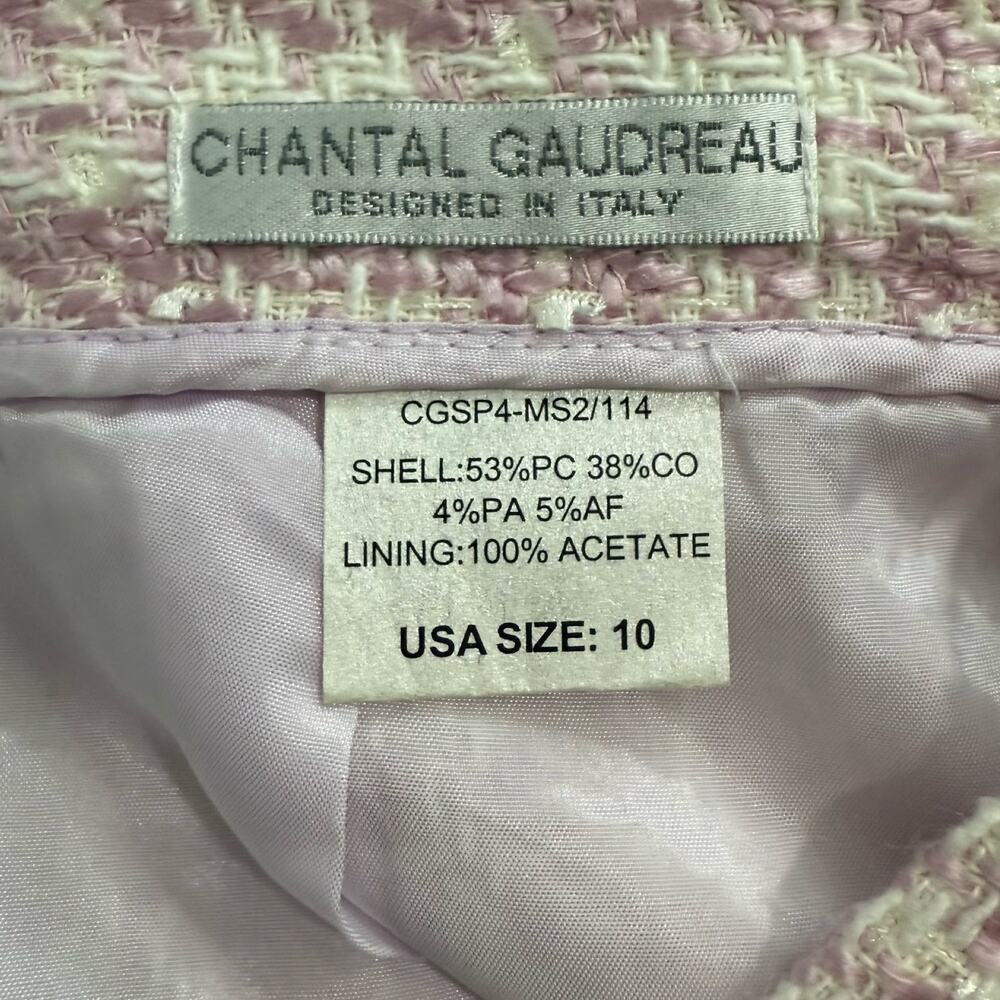 Chantal Gaudreau Pink White Tweed Fringe Hem Pencil Skirt Size 10 Barbiecore - Picture 6 of 8
